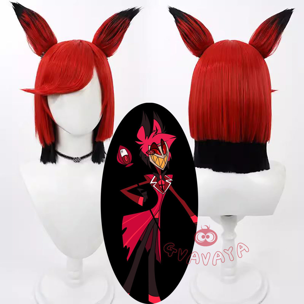 Gvavaya Game Cosplay Hazbin Hotel Alastor Cosplay Wig 30cm Red Black W