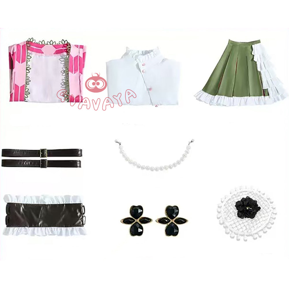 Gvavaya Anime Cosplay Demon Killer Cosplay Kanroji Mitsuri 5th Anniversary Pink Dress Cosplay Costume