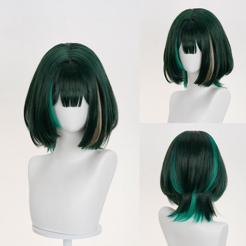 Gvavaya Game Cosplay Genshin Impact Nefer Cosplay Wig 35cm Black Green Wig