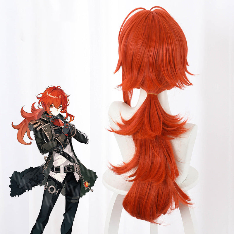 Gvavaya Game Cosplay Genshin Impact Diluc Cosplay Wig Orange Red 60cm Hair