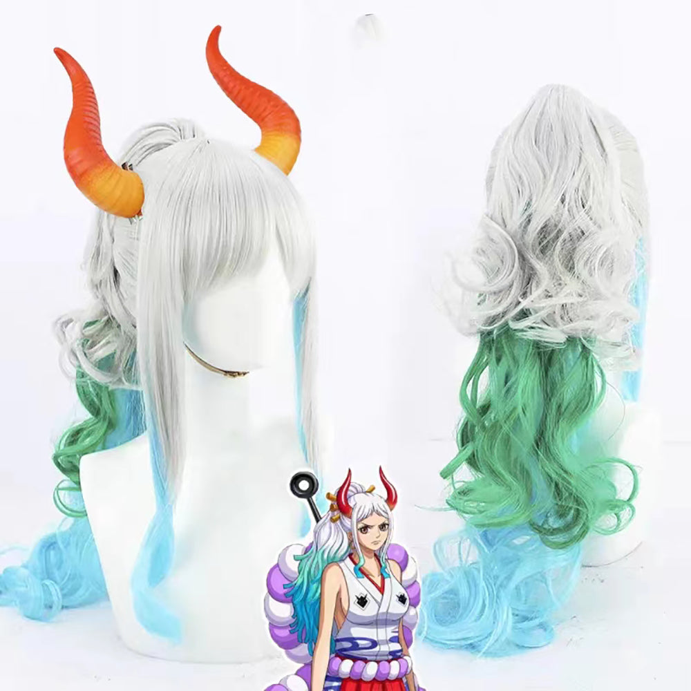 Gvavaya Anime Cosplay One Piece Yamato Cosplay Wig 70cm White Green Bl