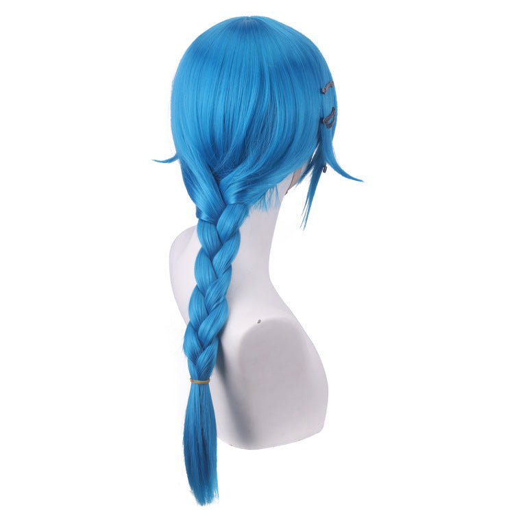 Gvavaya Anime Cosplay LOL Arcane Powder Jinx Cosplay Wig Lake Blue 40cm Hair