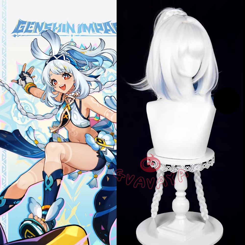 Gvavaya Game Cosplay Genshin Impact Mualani Cosplay Wig 110cm Silver Blue Wig