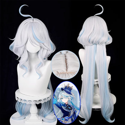 Gvavaya Game Cosplay Genshin Impact Fontaine Focalors Furina Cosplay Wig 100cm Silver White Light Blue Wig