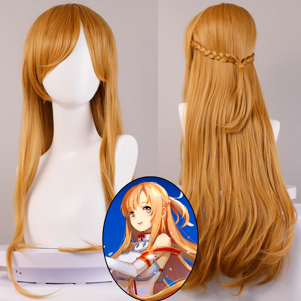 Gvavaya Anime Cosplay Sword Art Online Yūki Asuna Cosplay Wig 100cm Long Brownish Yellow Wig