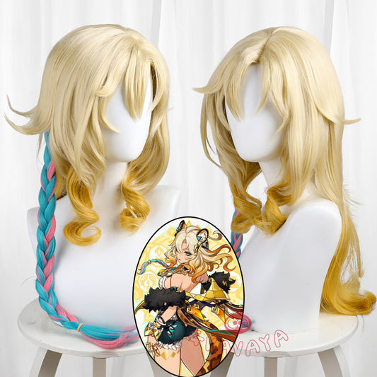 Gvavaya Game Cosplay Genshin Impact Xilonen Cosplay Wig 60cm Gold  Wig