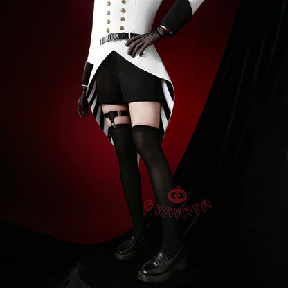 Gvavaya Anime Cosplay BB Cosplay Ciel White Floral Hat Striped Formal Dress Cosplay Costume