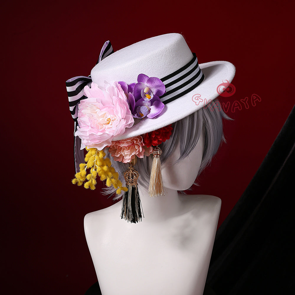 Gvavaya Anime Cosplay BB Cosplay Ciel White Floral Hat Striped Formal Dress Cosplay Costume