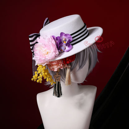 Gvavaya Anime Cosplay BB Cosplay Ciel White Floral Hat Striped Formal Dress Cosplay Costume