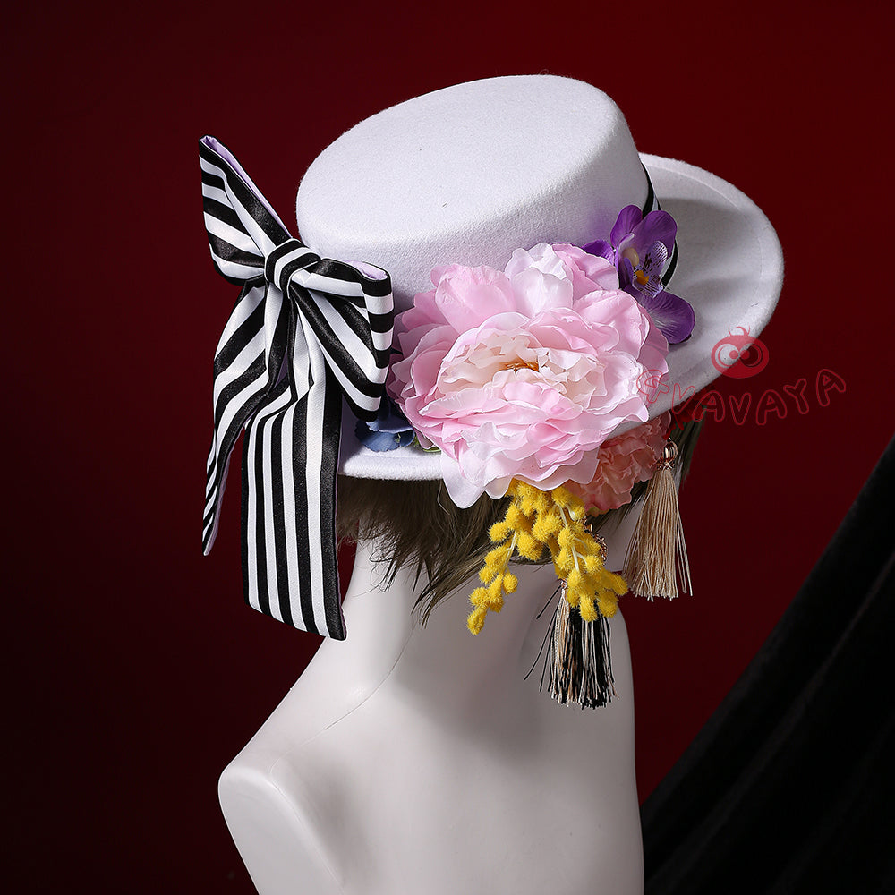 Gvavaya Anime Cosplay BB Cosplay Ciel White Floral Hat Striped Formal Dress Cosplay Costume