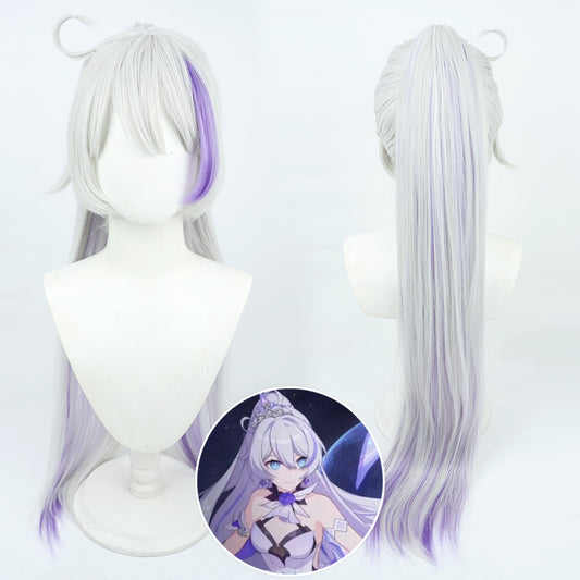 Gvavaya Game Cosplay Honkai Impact 3rd : Kiana Kaslana Cosplay Wig 100cm Long Silvery White And Blue Wig