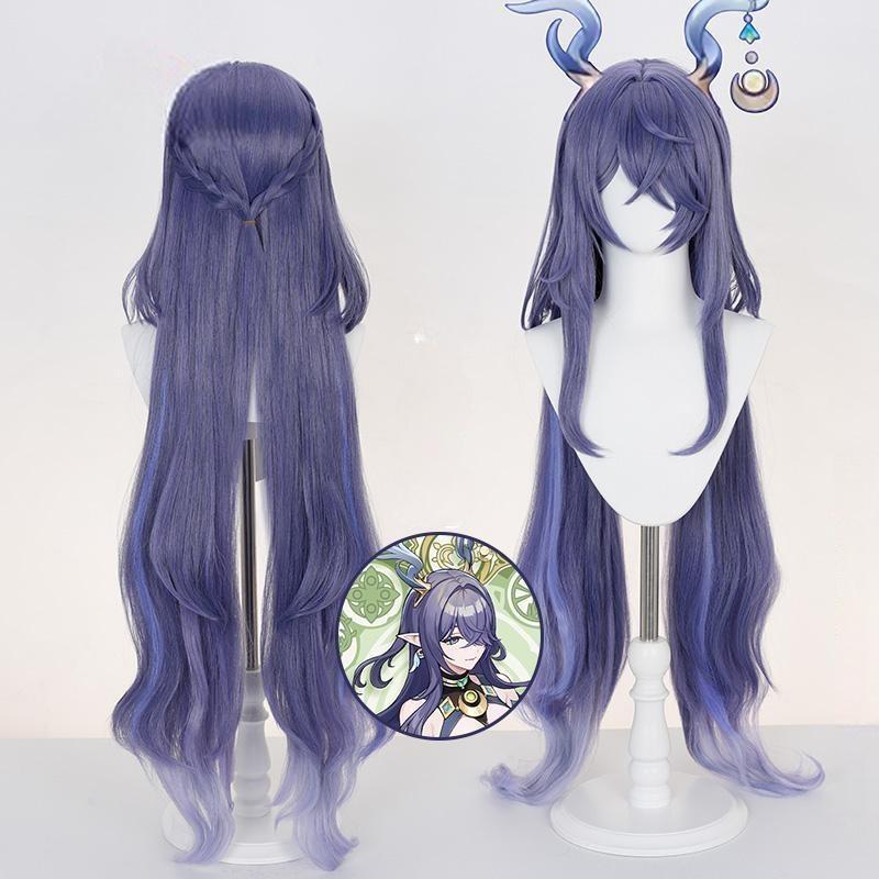 Gvavaya Game Cosplay Genshin Impact Lauma Cosplay Wig 100cm Blue Purple Wig