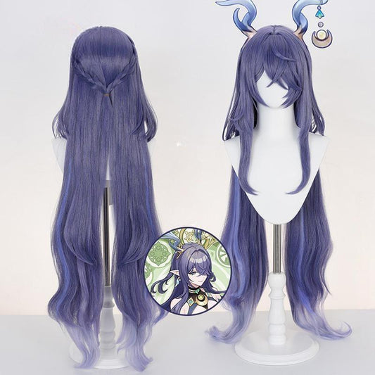 Gvavaya Game Cosplay Genshin Impact Lauma Cosplay Wig 100cm Blue Purple Wig