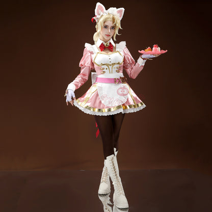 Gvavaya Game Cosplay Ashe Pink Cat Cafe Maid Cosplay Costume