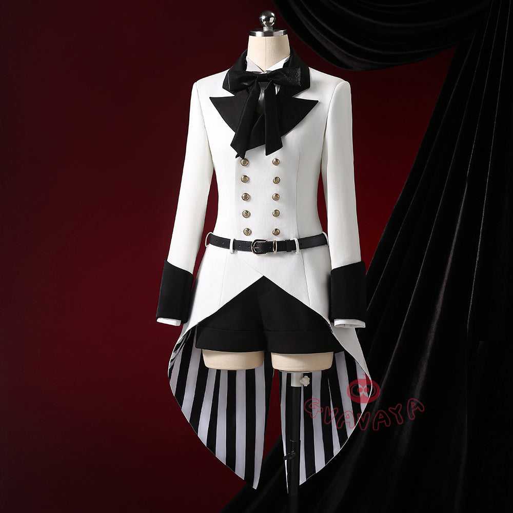 Gvavaya Anime Cosplay BB Cosplay Ciel White Floral Hat Striped Formal Dress Cosplay Costume