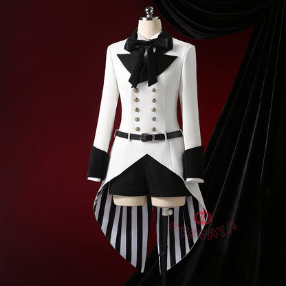 Gvavaya Anime Cosplay BB Cosplay Ciel White Floral Hat Striped Formal Dress Cosplay Costume