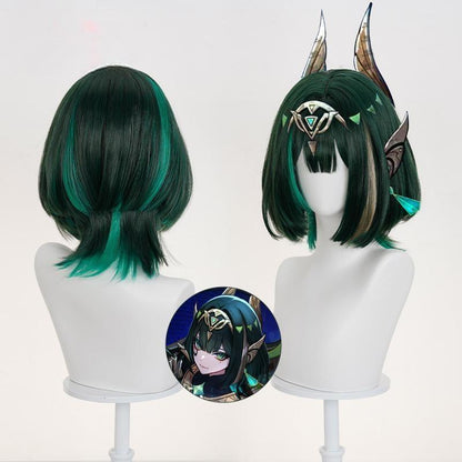 Gvavaya Game Cosplay Genshin Impact Nefer Cosplay Wig 35cm Black Green Wig
