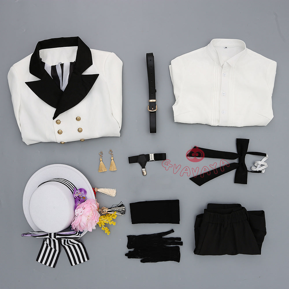 Gvavaya Anime Cosplay BB Cosplay Ciel White Floral Hat Striped Formal Dress Cosplay Costume