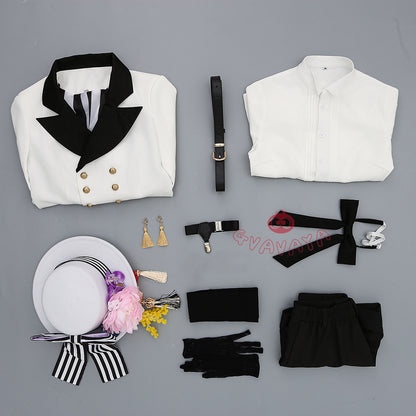 Gvavaya Anime Cosplay BB Cosplay Ciel White Floral Hat Striped Formal Dress Cosplay Costume