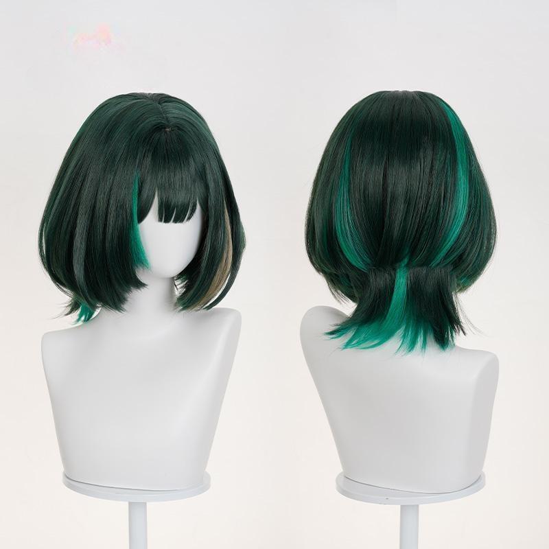 Gvavaya Game Cosplay Genshin Impact Nefer Cosplay Wig 35cm Black Green Wig