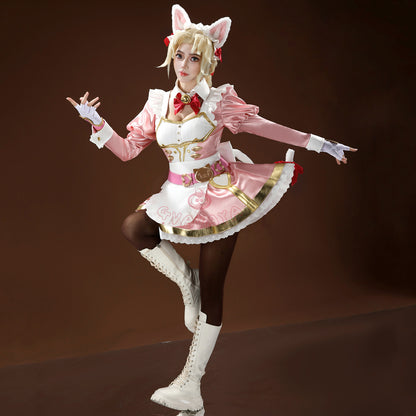 Gvavaya Game Cosplay Ashe Pink Cat Cafe Maid Cosplay Costume