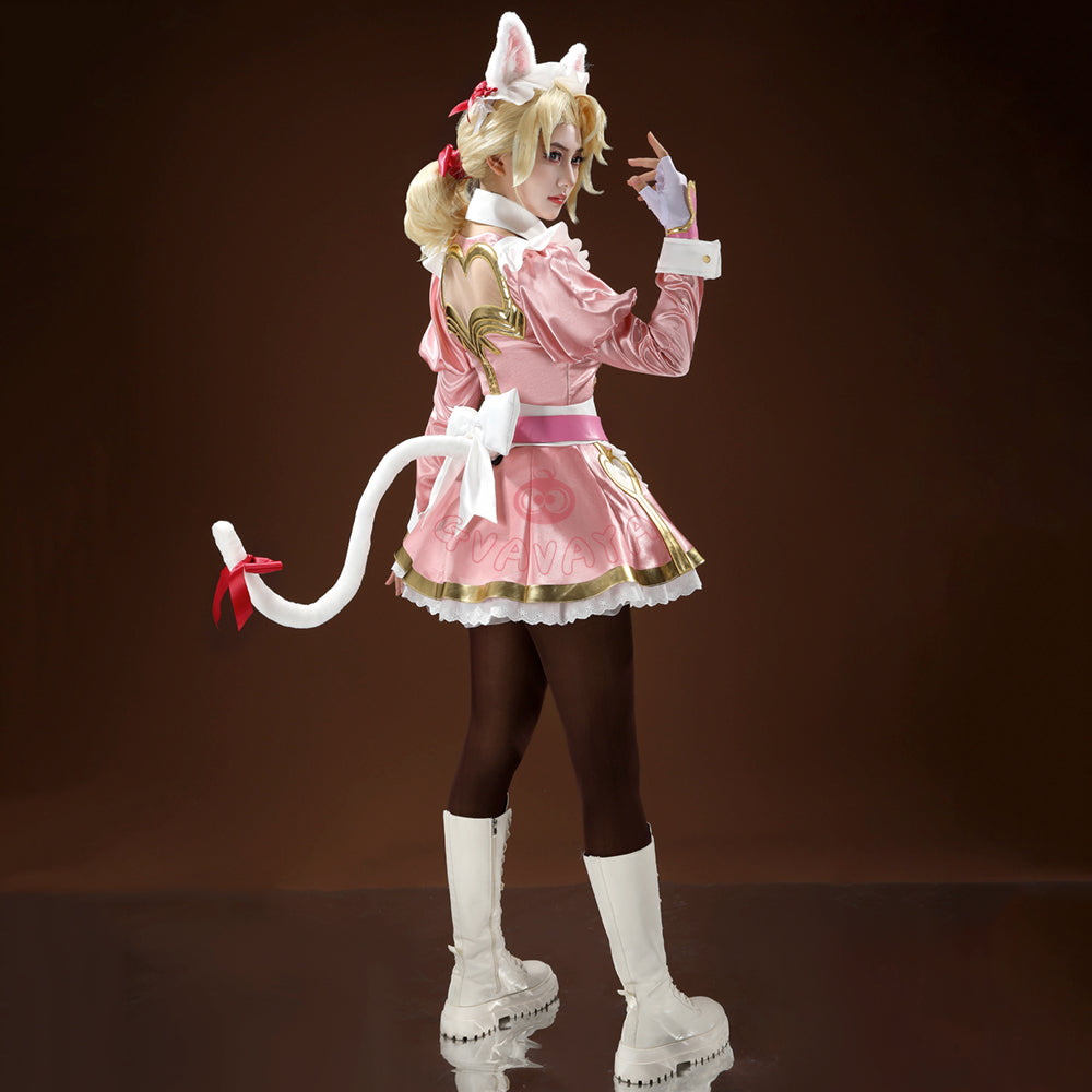 Gvavaya Game Cosplay Ashe Pink Cat Cafe Maid Cosplay Costume