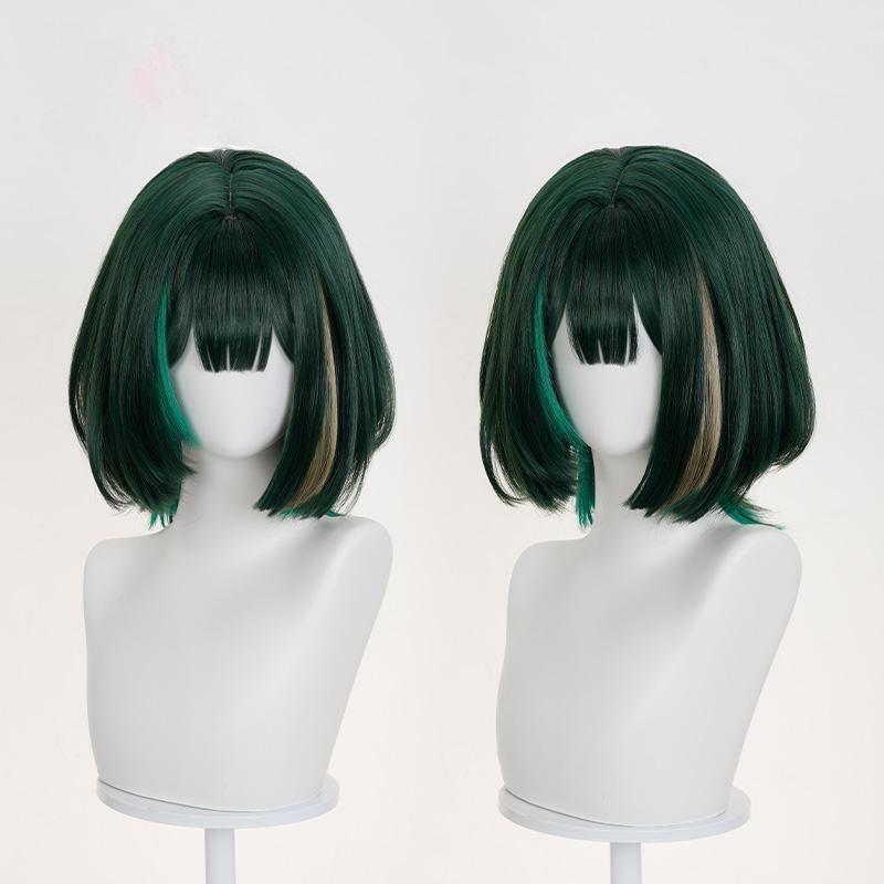 Gvavaya Game Cosplay Genshin Impact Nefer Cosplay Wig 35cm Black Green Wig