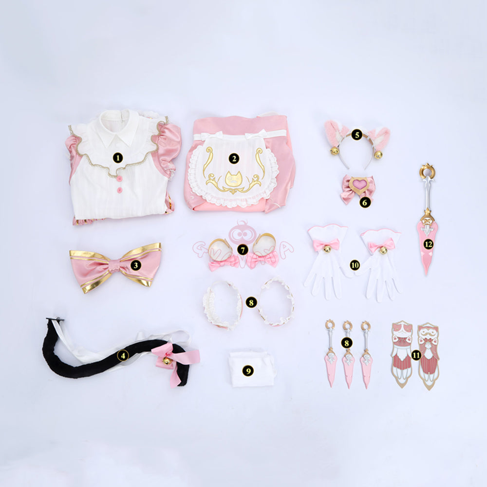 Gvavaya Game Cosplay Kiriko Pink Cat Maid Cosplay Costume