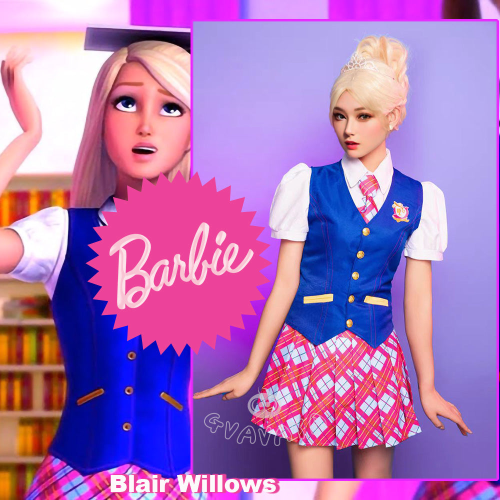 Gvavaya Anime Cosplay Barbie: Princess Charm School Cosplay Costume Blair Willows/Princess Sophia/Delancy School Uniform Suit Costume