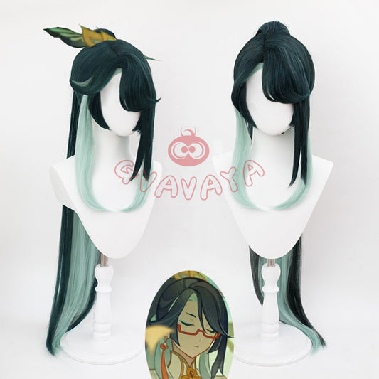 Gvavaya Game Cosplay Genshin Impact Xianyun Cosplay Wig 100cm Mixed Green Color Wig