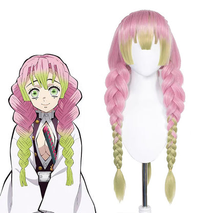 Gvavaya Anime Cosplay Demon Slayer: Kimetsu no Yaiba Kanroji Mitsuri Cosplay Wig Pink Green Gradient 75cm Hair
