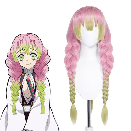 Gvavaya Anime Cosplay Demon Slayer: Kimetsu no Yaiba Kanroji Mitsuri Cosplay Wig Pink Green Gradient 75cm Hair