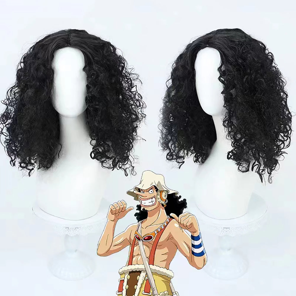 Gvavaya Anime Cosplay One Piece Usopp Cosplay Wig 48cm Black Hair