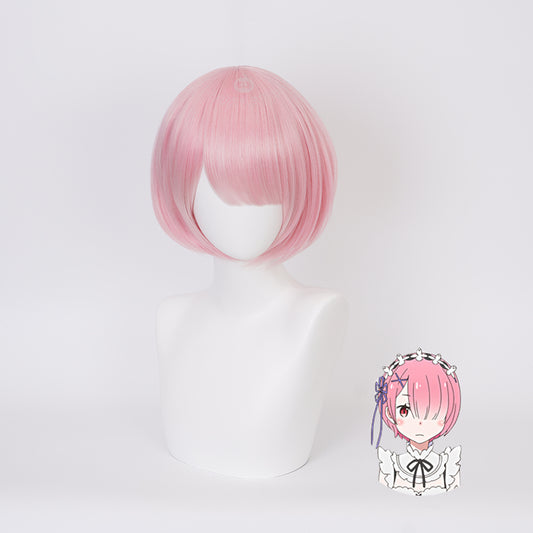 Gvavaya Anime Cosplay Re: Zero Starting Life in Another World Ram Cosplay Wig 30cm Pink Hair