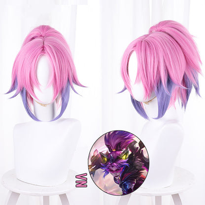 Gvavaya Game Cosplay League of Legends The Anima Squad Battle Bat Vayne Cosplay Wig Pink Gradient Purple 40cm Hair