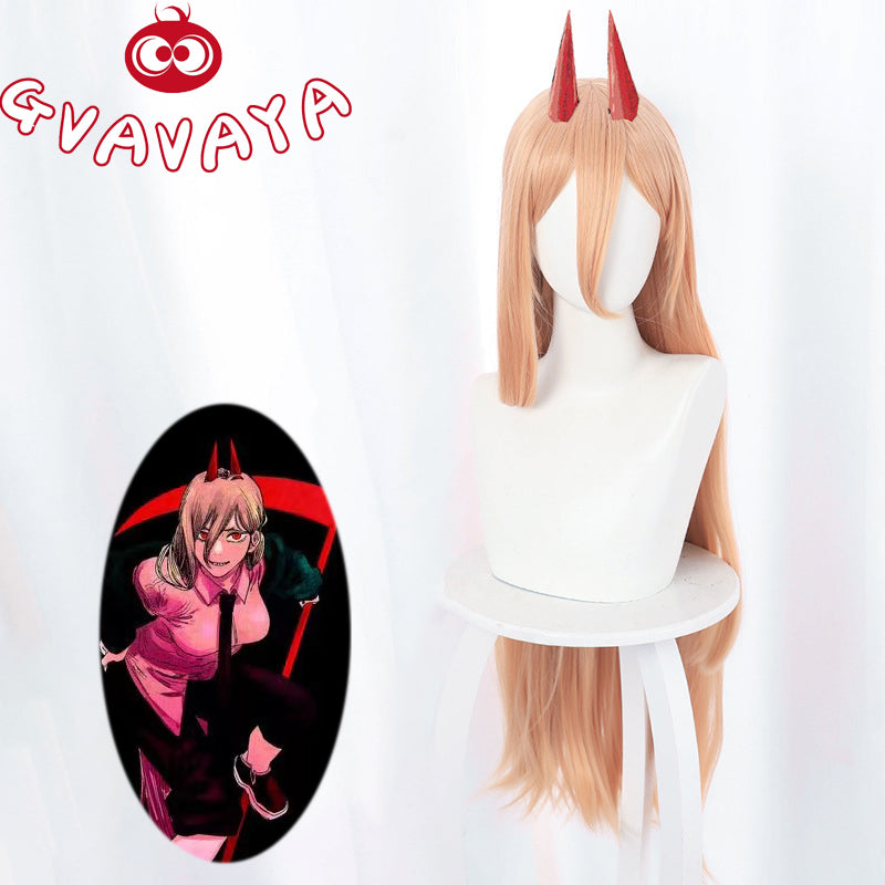 Gvavaya Anime Cosplay Chainsaw Man Power Cosplay Wig Milk Orange 90cm Long Hair