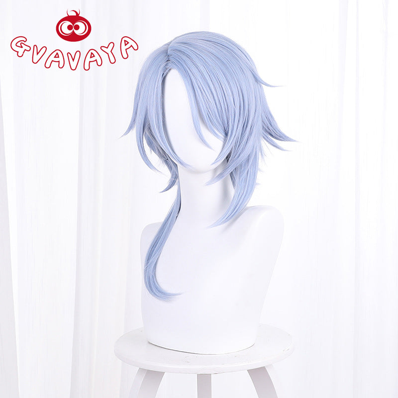 Gvavaya Game Cosplay Genshin Impact Kamisato Ayato Cosplay Wig Mixed Light Blue 45cm Hair