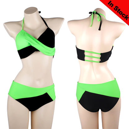 Gvavaya Cosplay Kim Possible Shego Bikini Two-piece Swimsuit Beach Swimwear
