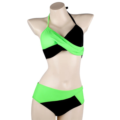 Gvavaya Cosplay Kim Possible Shego Bikini Two-piece Swimsuit Beach Swimwear