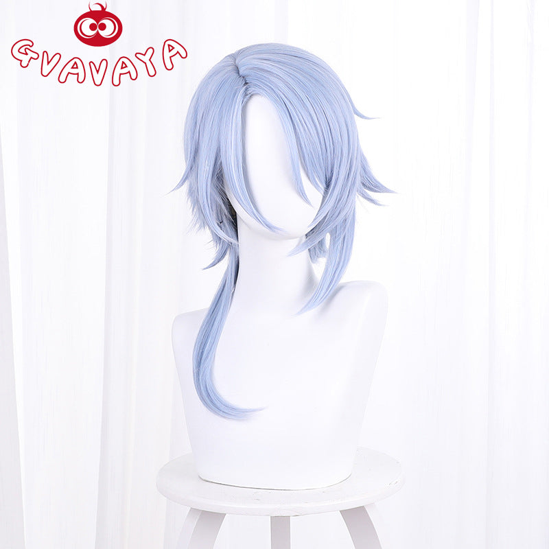 Gvavaya Game Cosplay Genshin Impact Kamisato Ayato Cosplay Wig Mixed Light Blue 45cm Hair