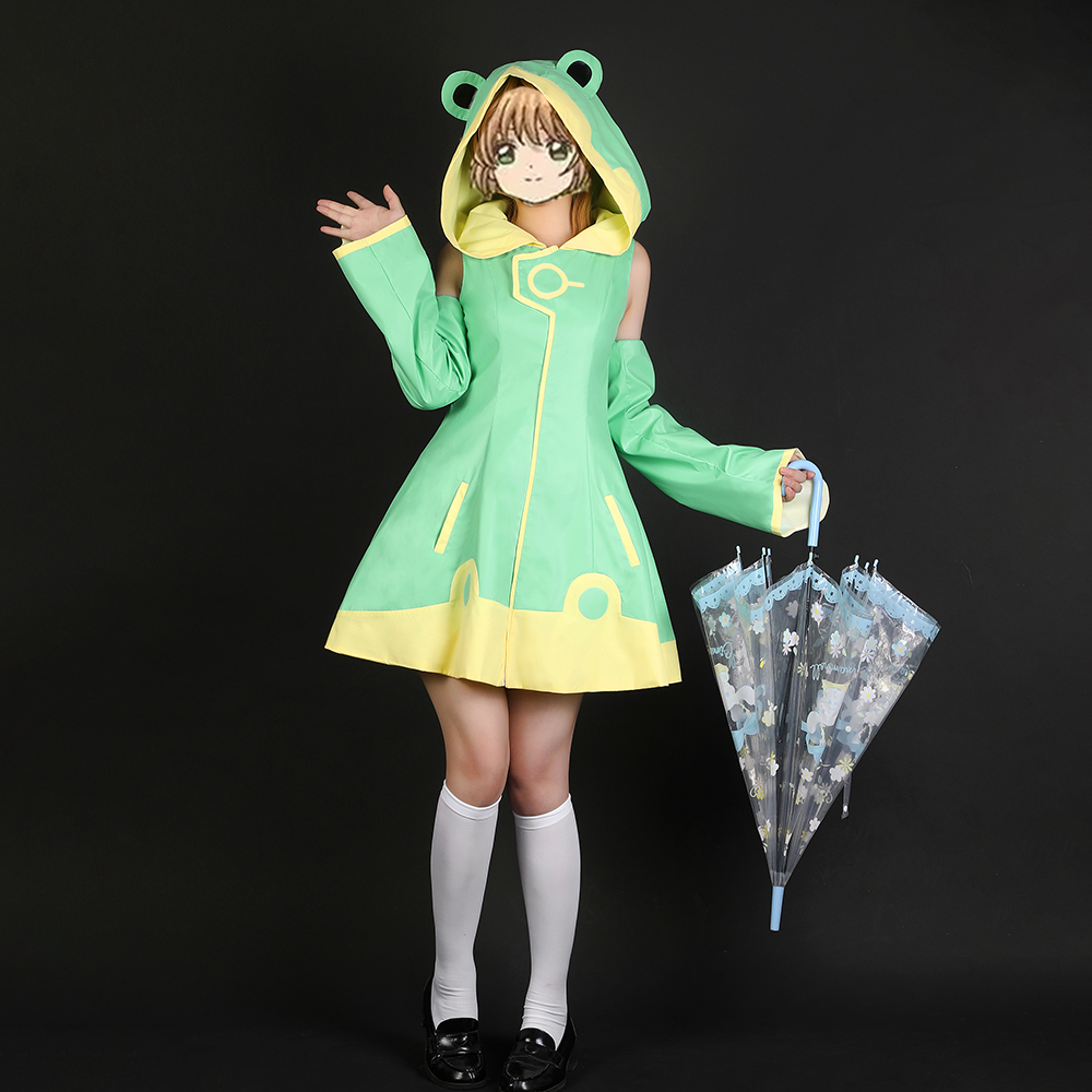 Gvavaya Anime Cosplay Cardcaptor Sakura Frog Raincoat Battle Costume Sakura Kinomoto Cosplay