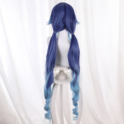 Gvavaya Game Cosplay Genshin Impact Layla Cosplay Wig 100cm Mixed Blue Gradient Hair