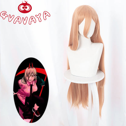 Gvavaya Anime Cosplay Chainsaw Man Power Cosplay Wig Milk Orange 90cm Long Hair
