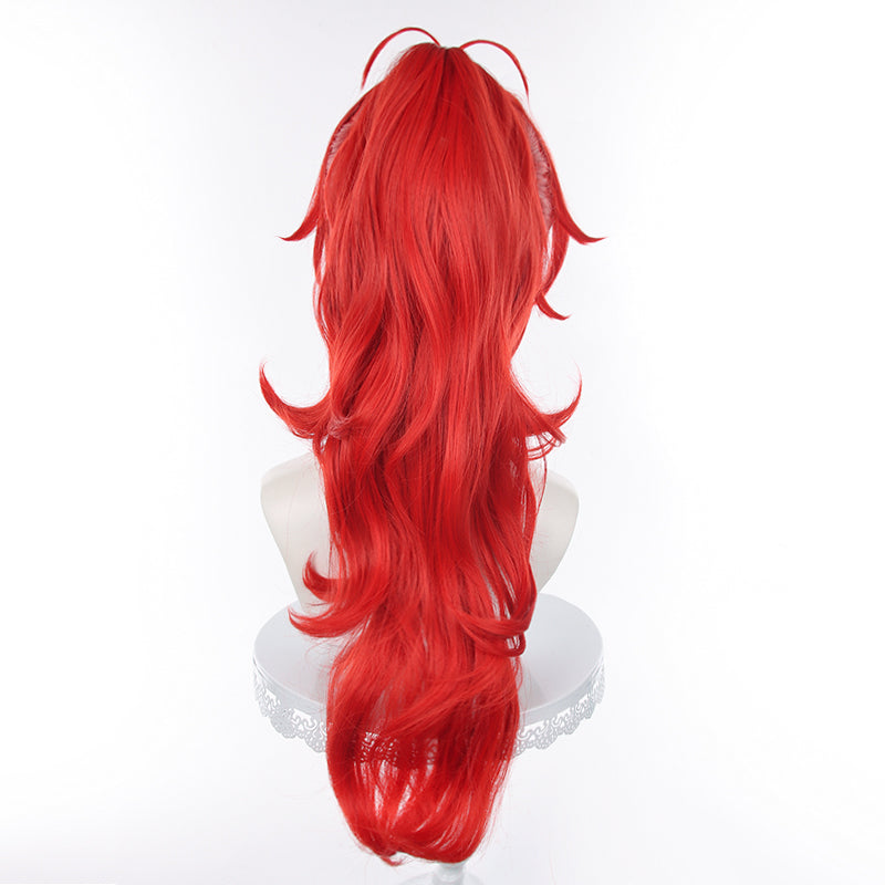 Gvavaya Game Cosplay Genshin Impact Diluc Red Dead of Night Skin Cosplay Wig Red 70cm Long Hair