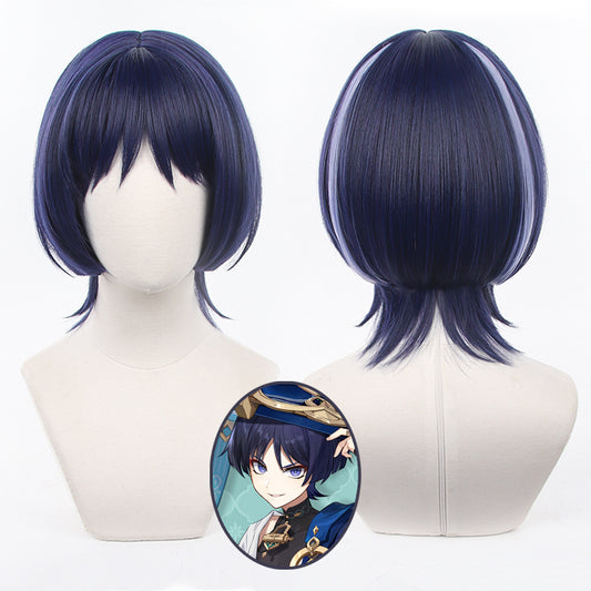 Gvavaya Game Cosplay Genshin Impact Wanderer Cosplay Wig 35cm Dark Blue Hair