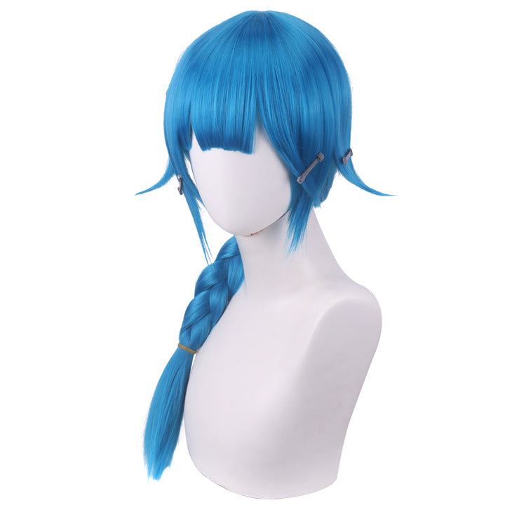 Gvavaya Anime Cosplay LOL Arcane Powder Jinx Cosplay Wig Lake Blue 40cm Hair