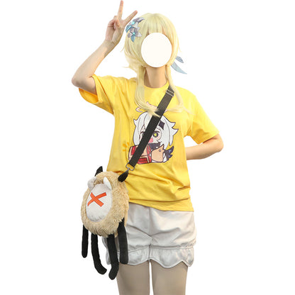 Gvavaya Cosplay Genshin Impact Paimon Fan Fiction Short Sleeve T-Shirt Hilichurl Bag