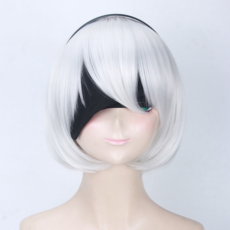 Gvavaya Game Cosplay NieR Automata 2B Cosplay Wig 30cm Siver White Ha