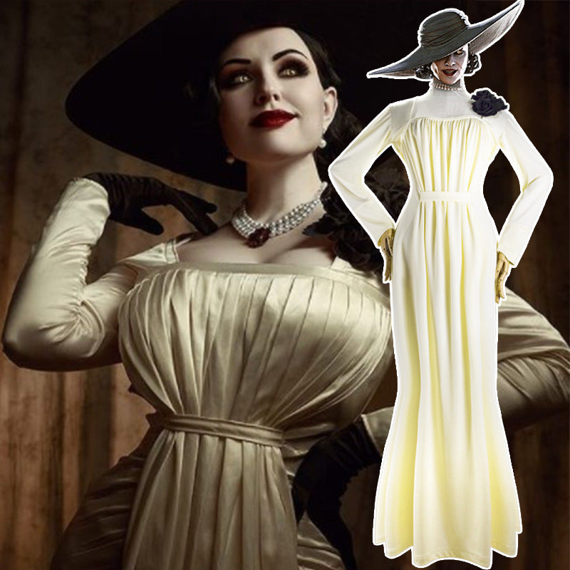 <transcy>Gvavaya Resident Evil Village Lady Dimitrescu Outfits Halloween Party Traje de cosplay de vampiro de terror</transcy>