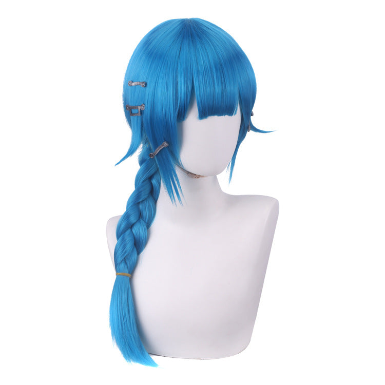 Gvavaya Anime Cosplay LOL Arcane Powder Jinx Cosplay Wig Lake Blue 40cm Hair